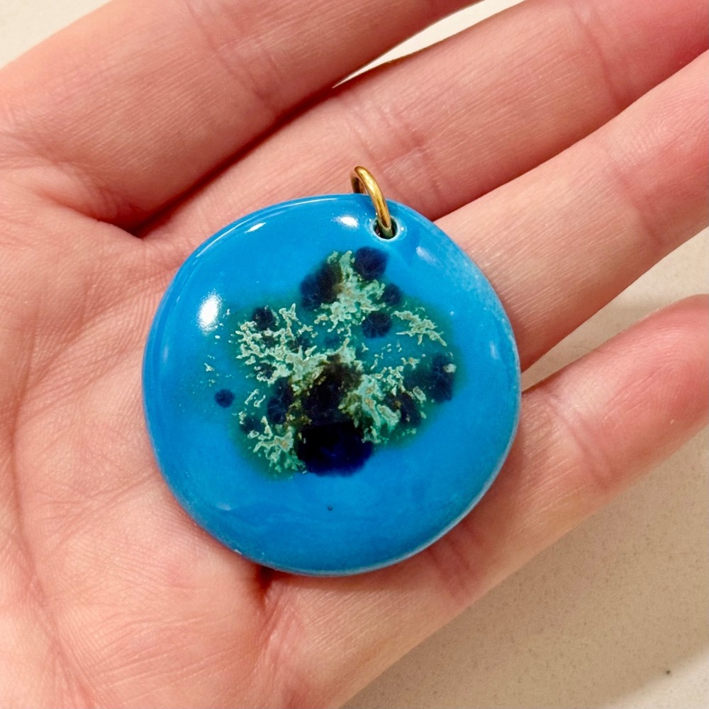Bar Harbor Pottery Maine Ceramic‎ Pendant Turquoise Blue Glazed Round Artisan